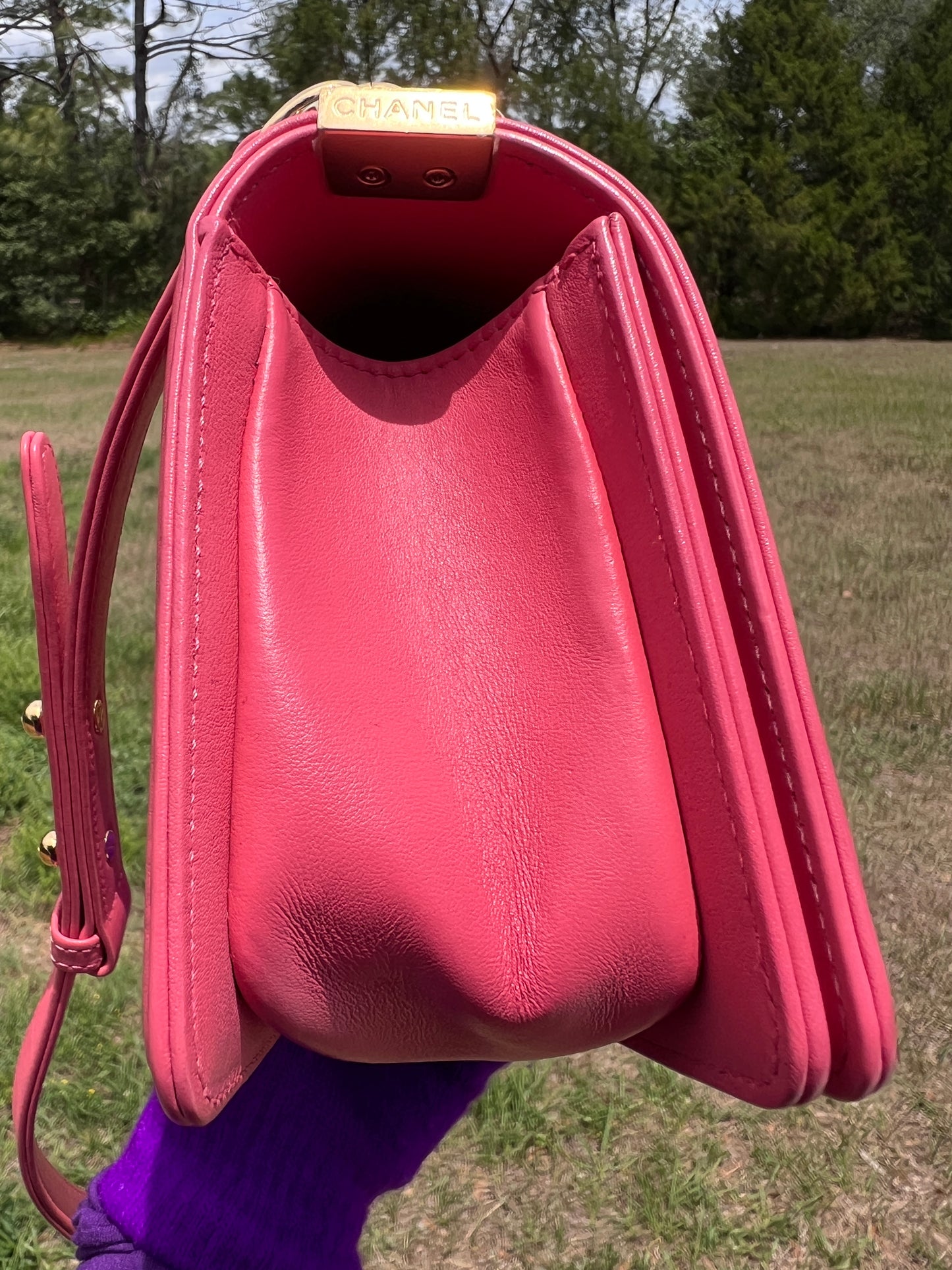 BOY FLAP CHEVRON CALFSKIN SMALL PINK
