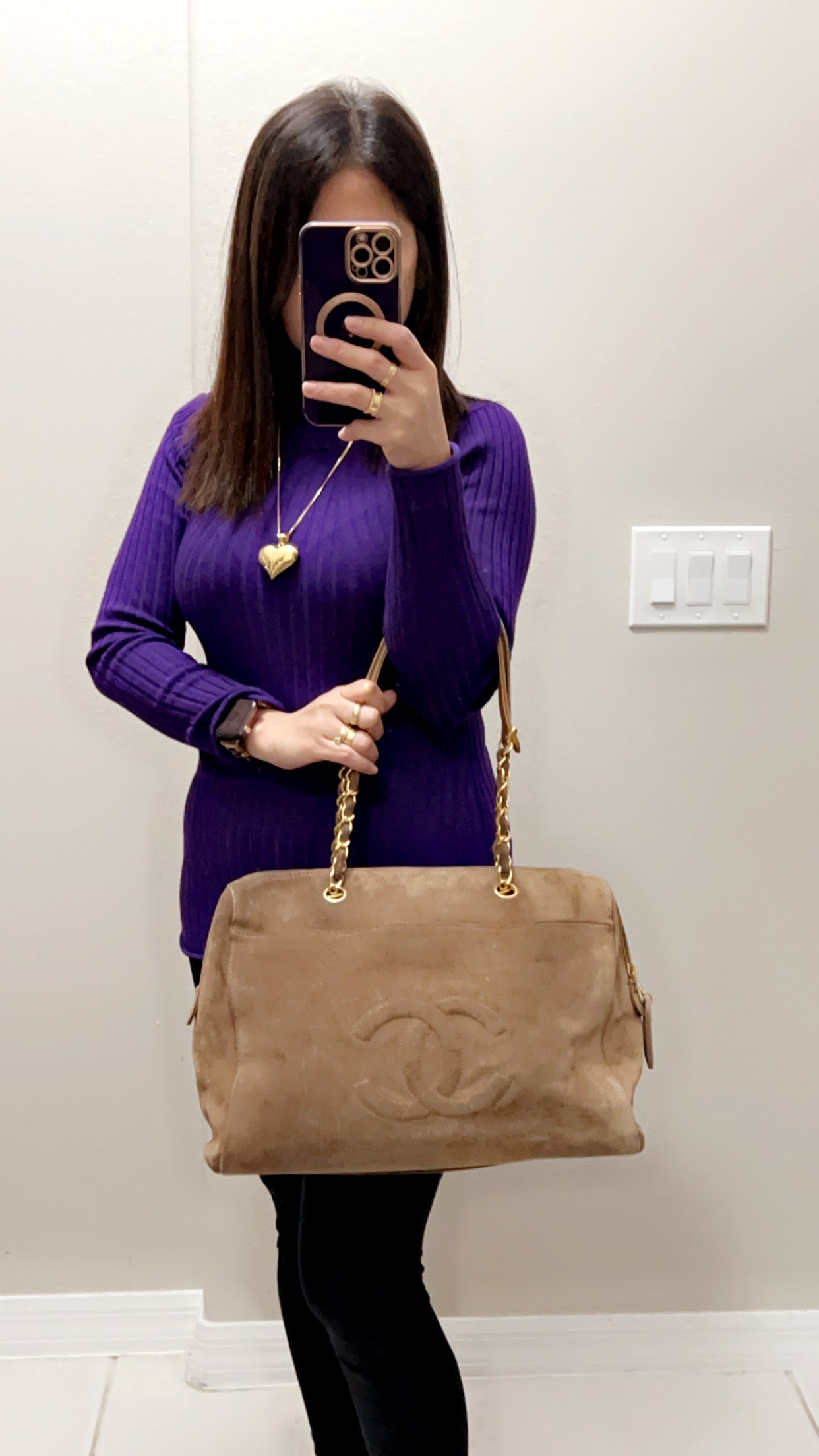 COCO MARK SUEDE TOTE BAG