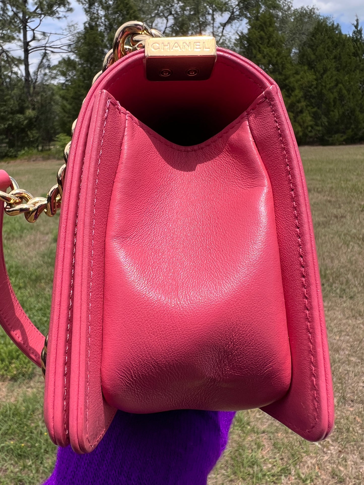 BOY FLAP CHEVRON CALFSKIN SMALL PINK