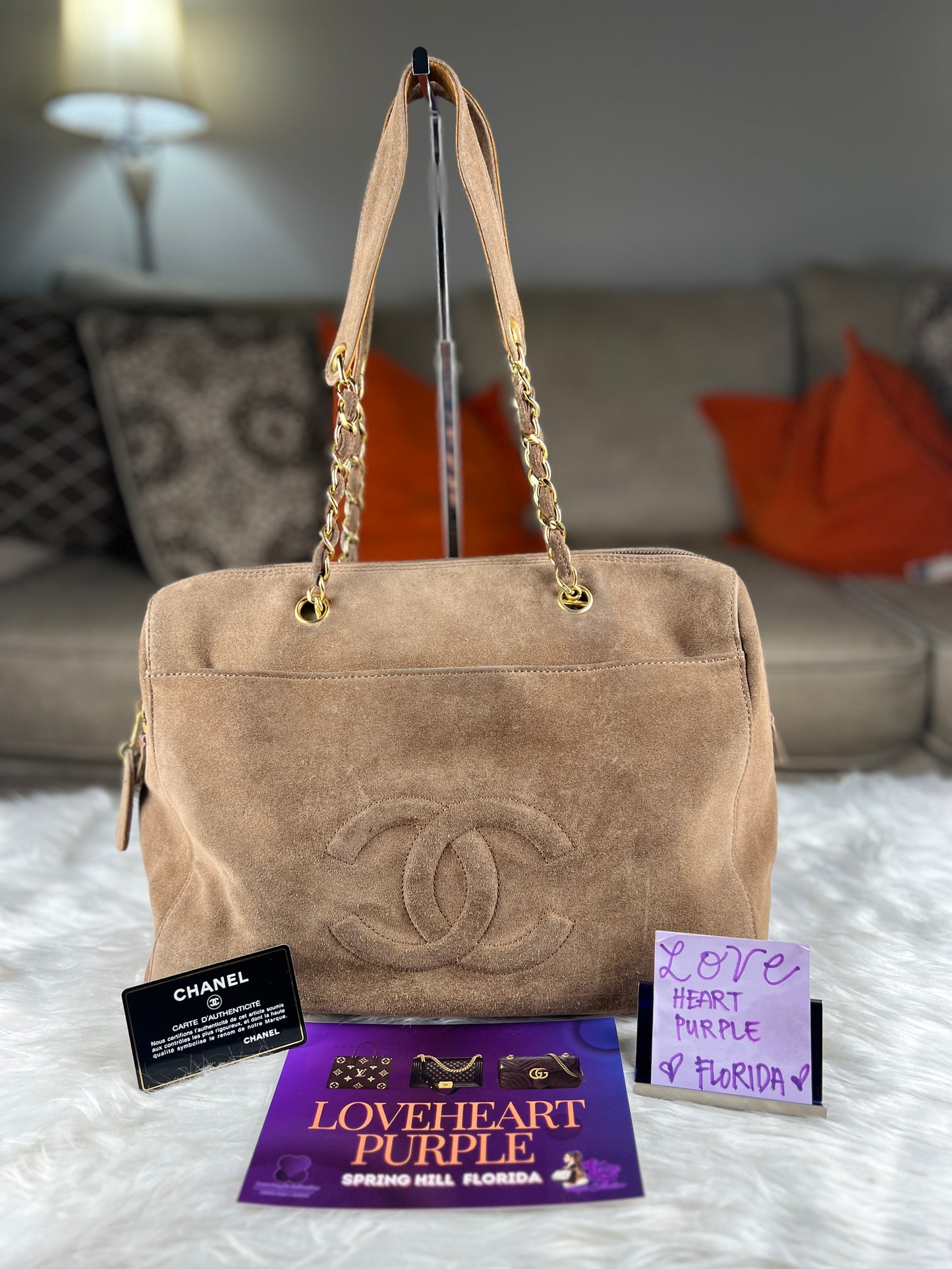 COCO MARK SUEDE TOTE BAG