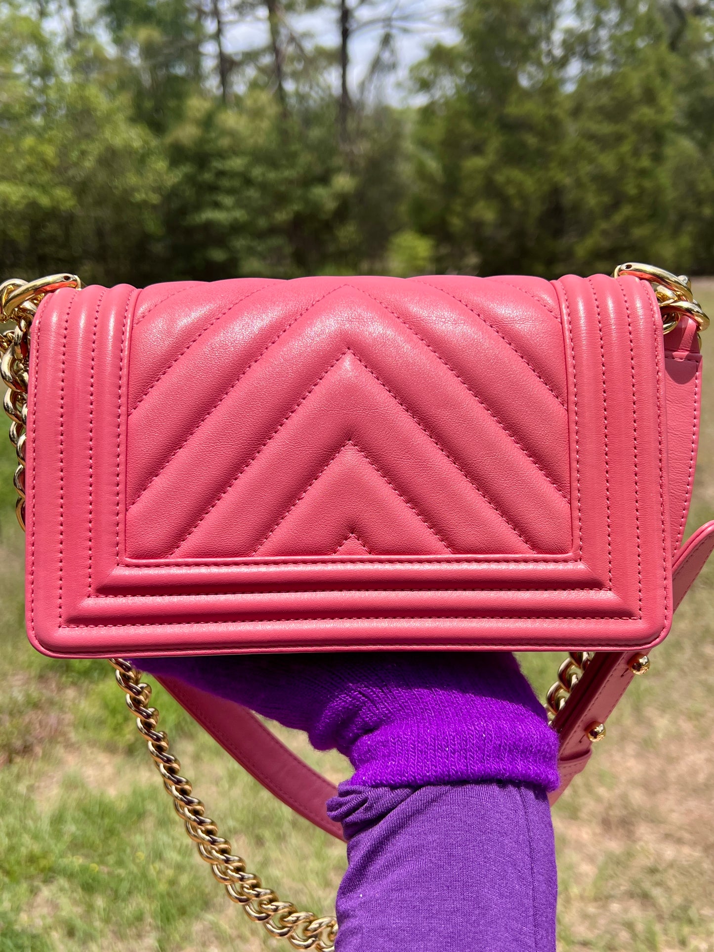 BOY FLAP CHEVRON CALFSKIN SMALL PINK