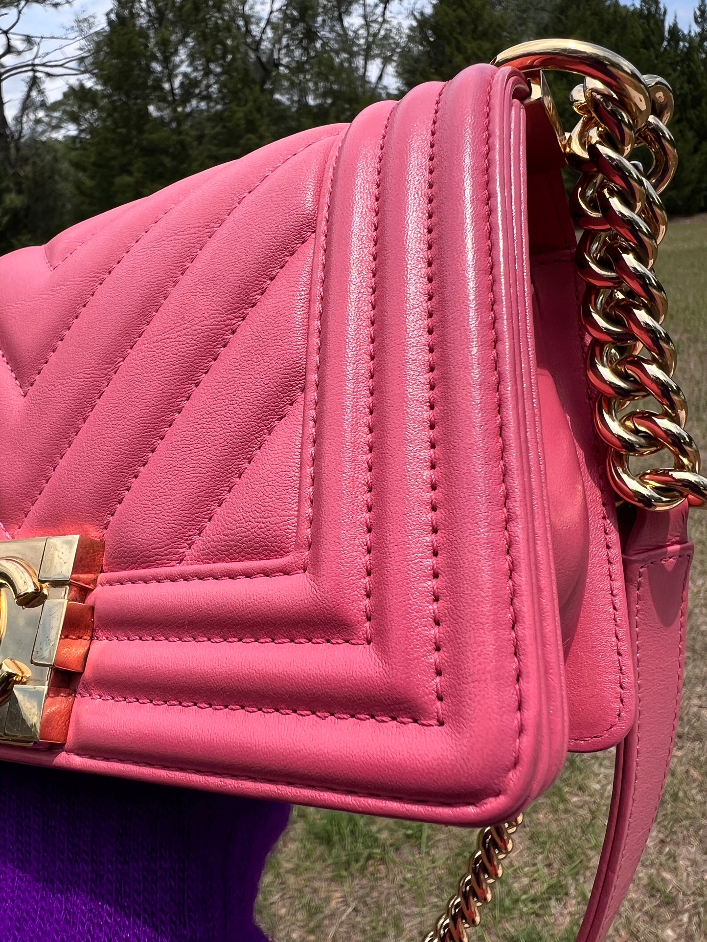 BOY FLAP CHEVRON CALFSKIN SMALL PINK