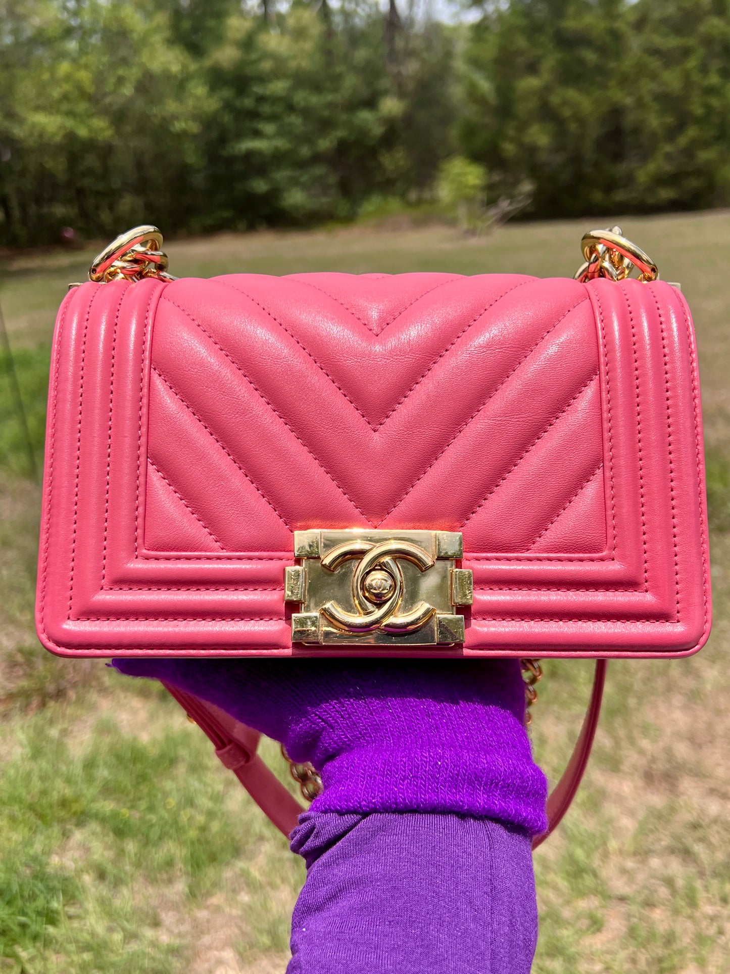 BOY FLAP CHEVRON CALFSKIN SMALL PINK