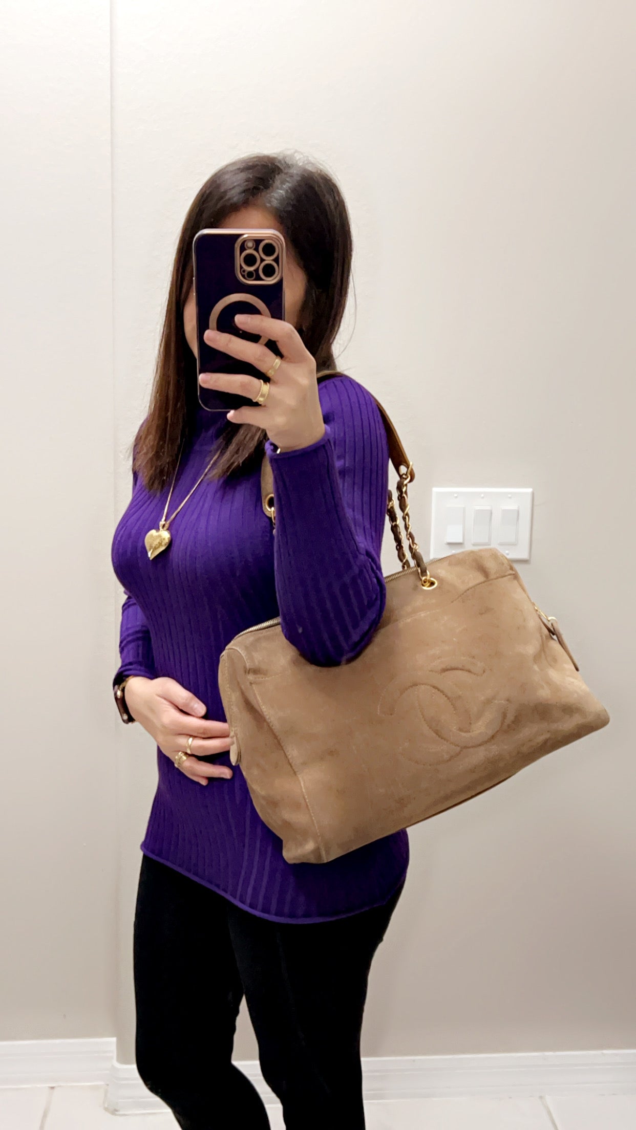 COCO MARK SUEDE TOTE BAG