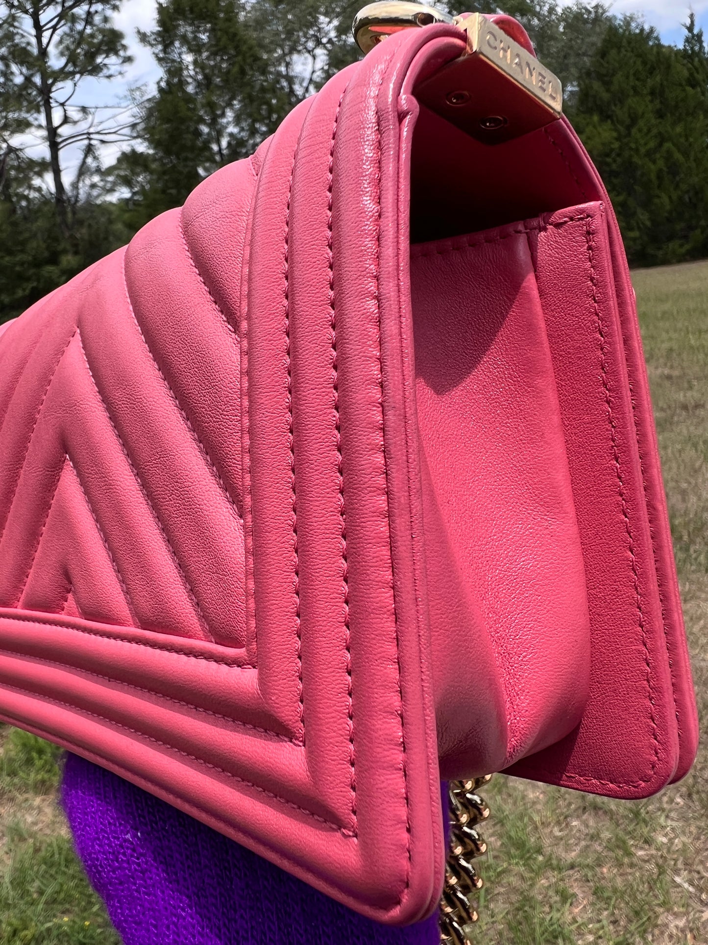 BOY FLAP CHEVRON CALFSKIN SMALL PINK