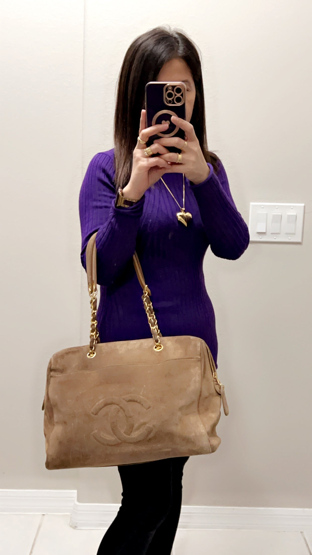 COCO MARK SUEDE TOTE BAG