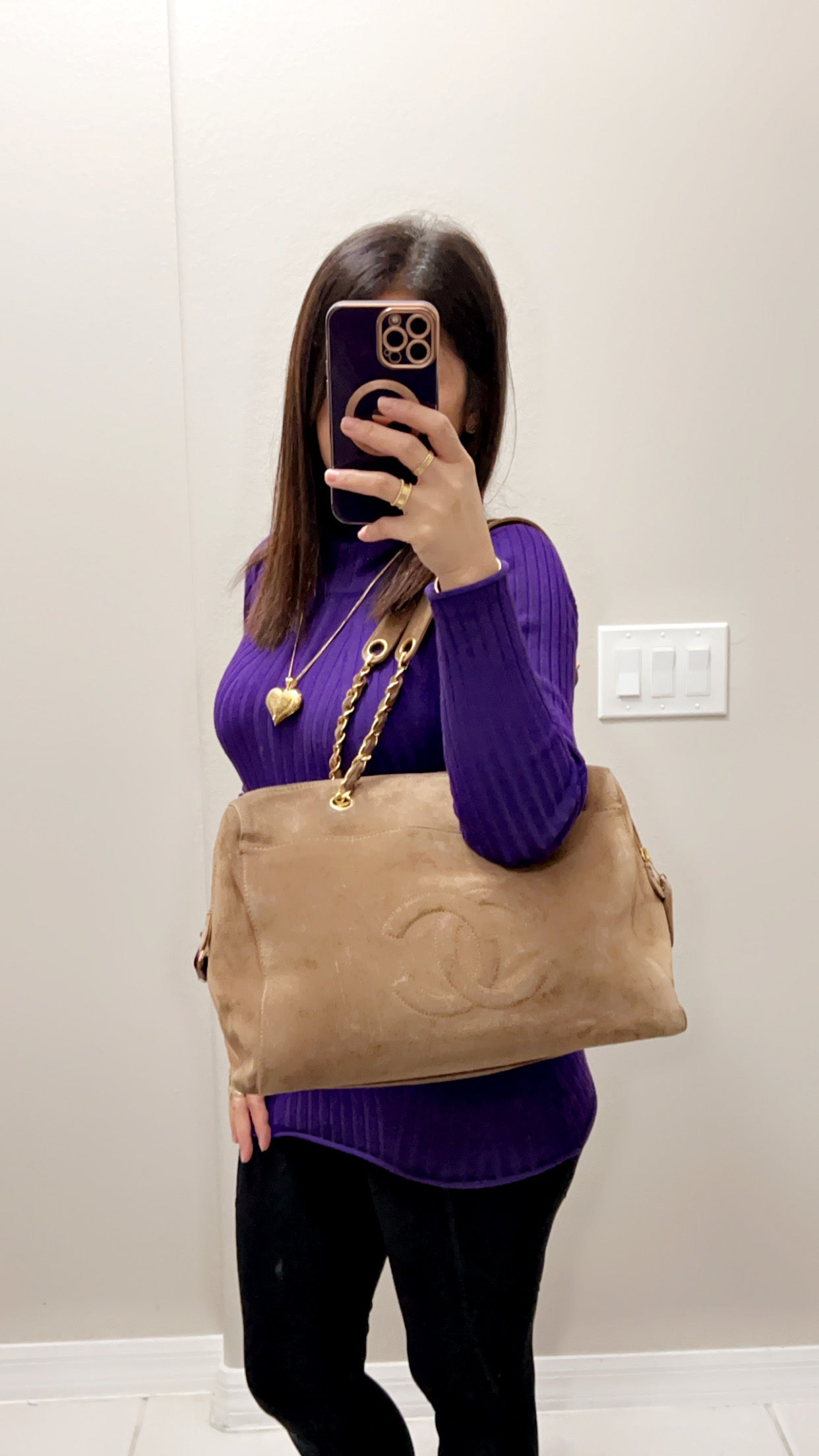 COCO MARK SUEDE TOTE BAG