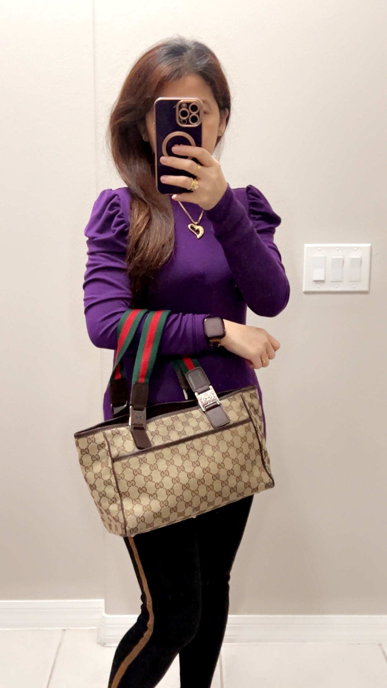 GUCCI SHERYY LINE TOTE BROWN CANVAS SMALL