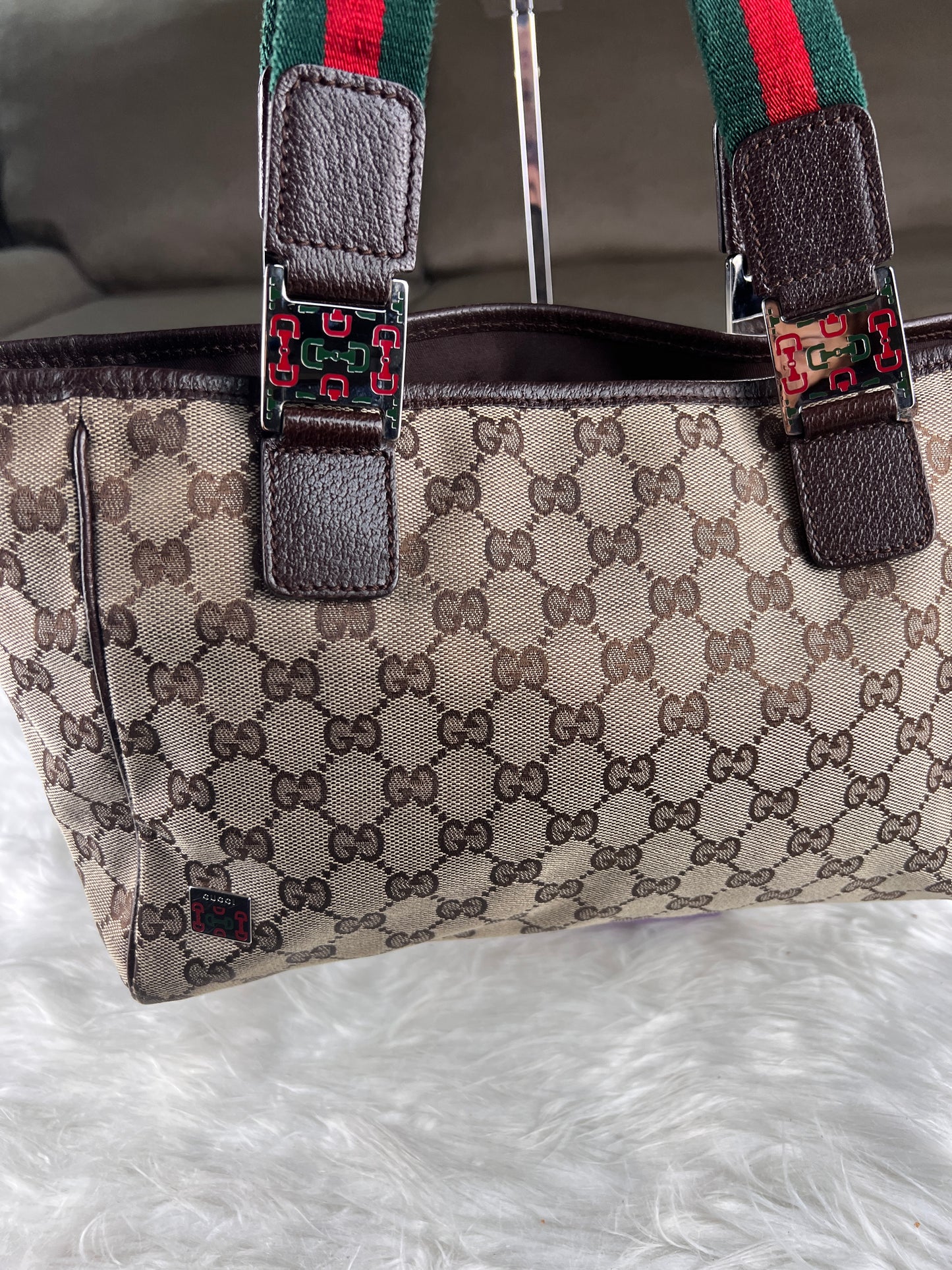 GUCCI SHERYY LINE TOTE BROWN CANVAS SMALL