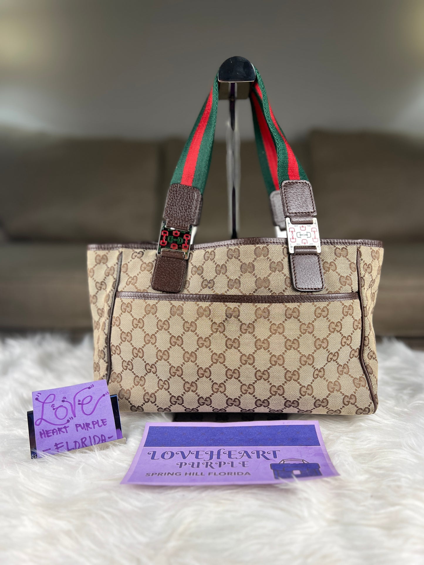 GUCCI SHERYY LINE TOTE BROWN CANVAS SMALL