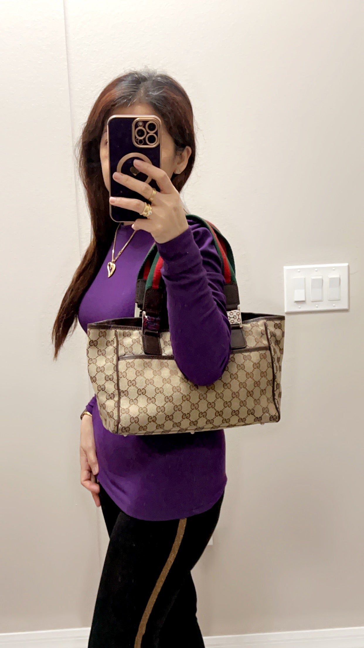 GUCCI SHERYY LINE TOTE BROWN CANVAS SMALL