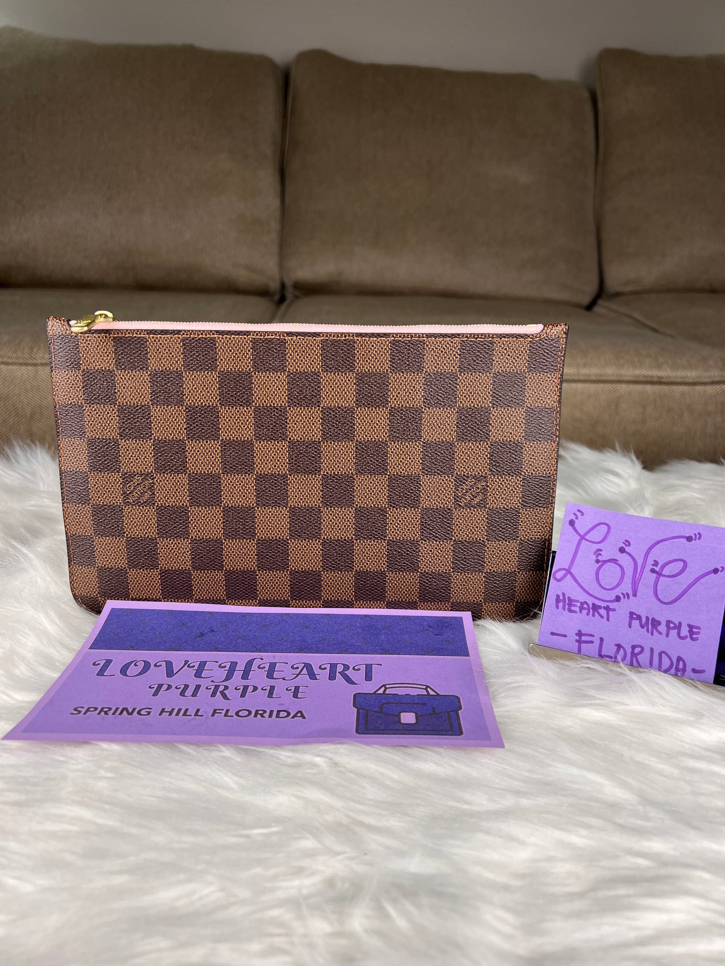 NEVERFULL POCHETTE MM DAMIER / LIGHT PINK INTERIOR