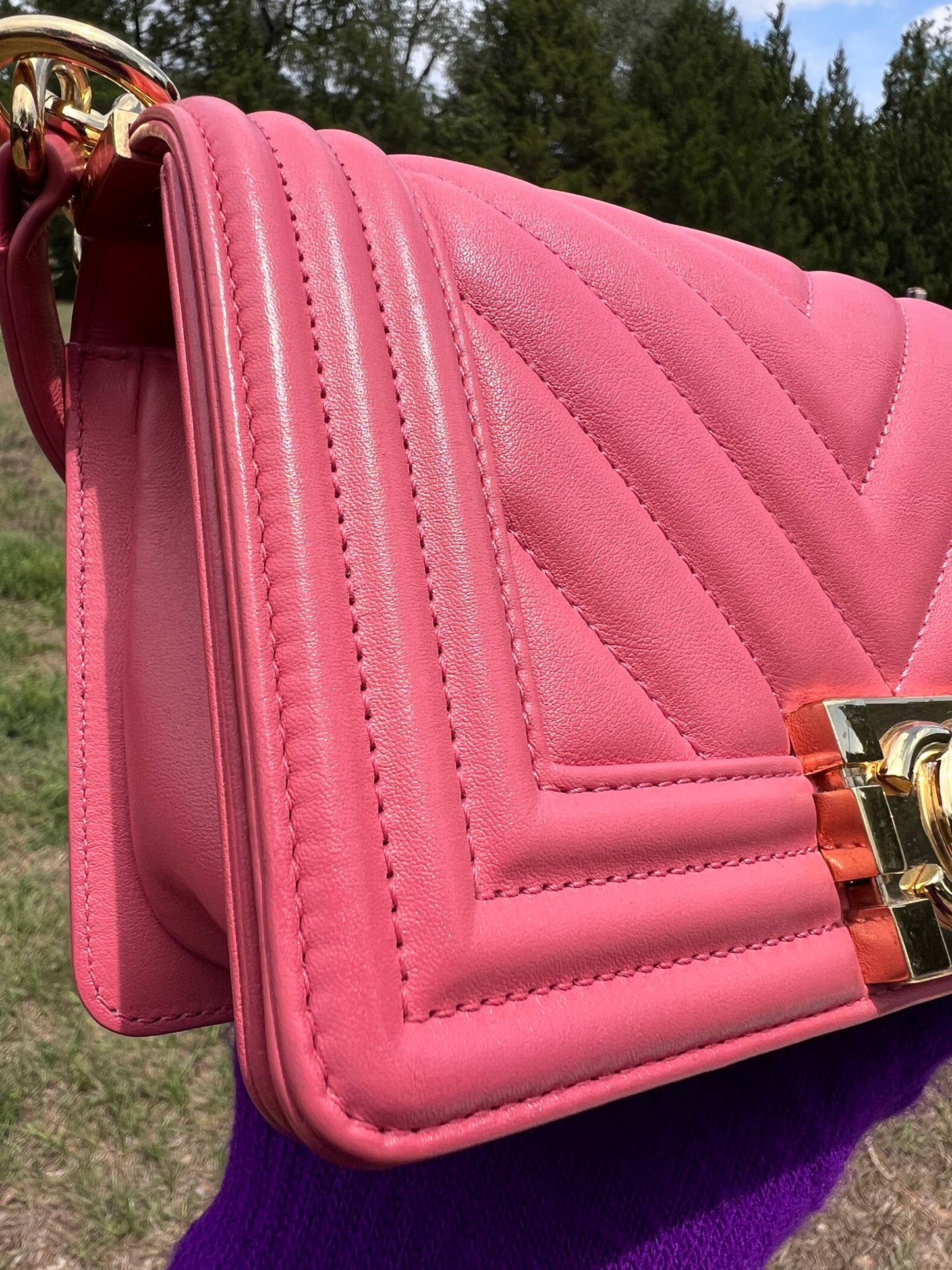 BOY FLAP CHEVRON CALFSKIN SMALL PINK