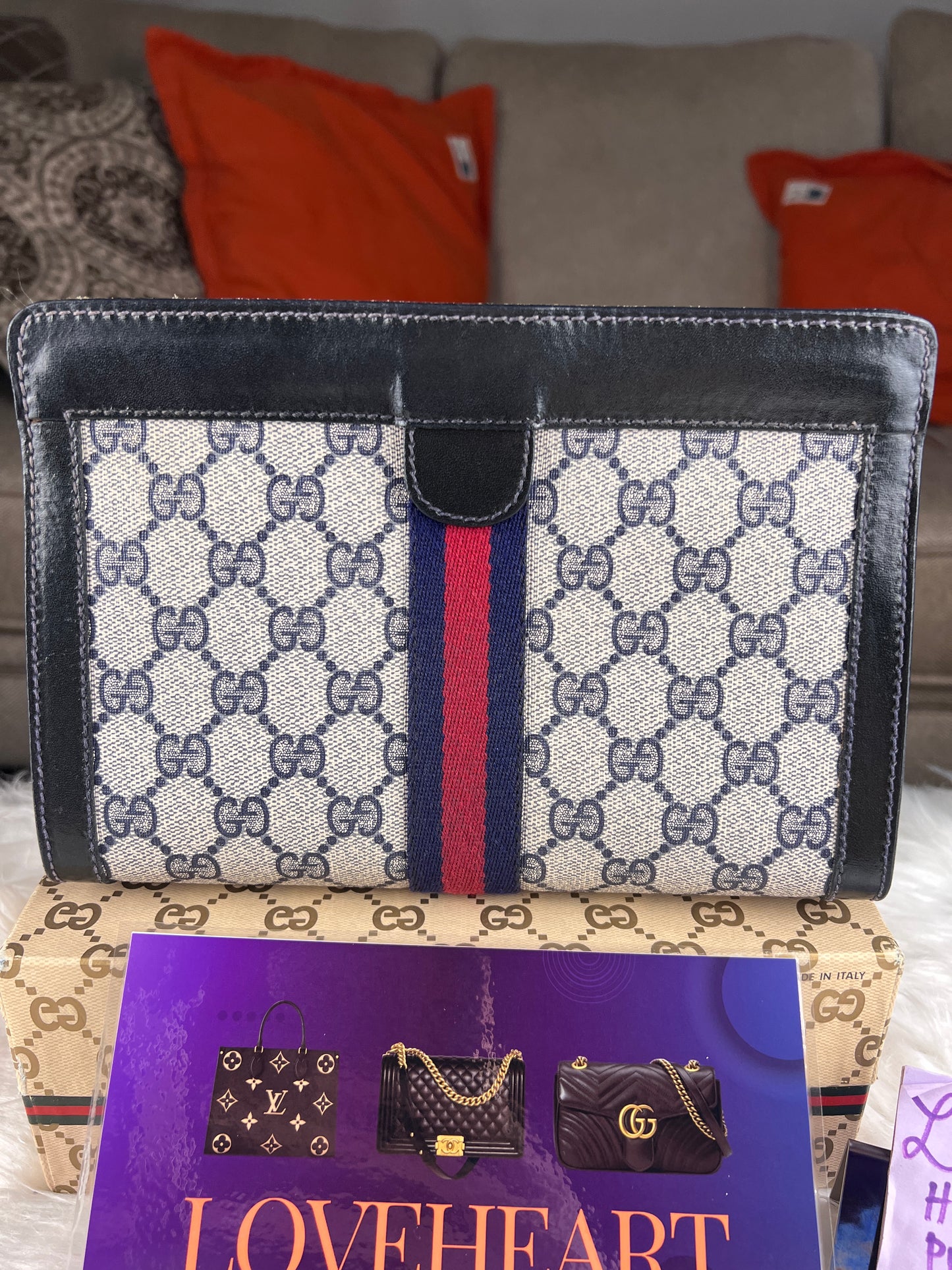 GUCCI NAVY SHERRYLINE CLUTCH