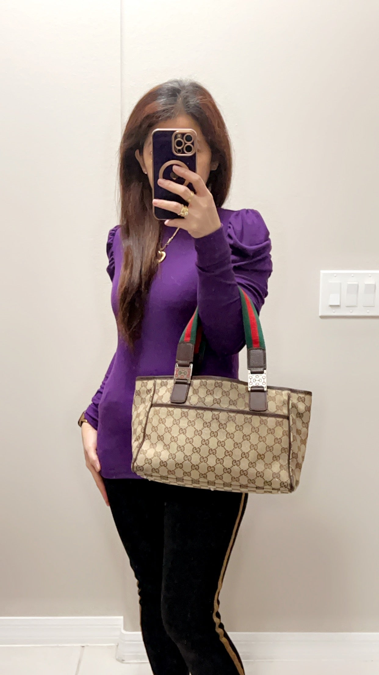 GUCCI SHERYY LINE TOTE BROWN CANVAS SMALL