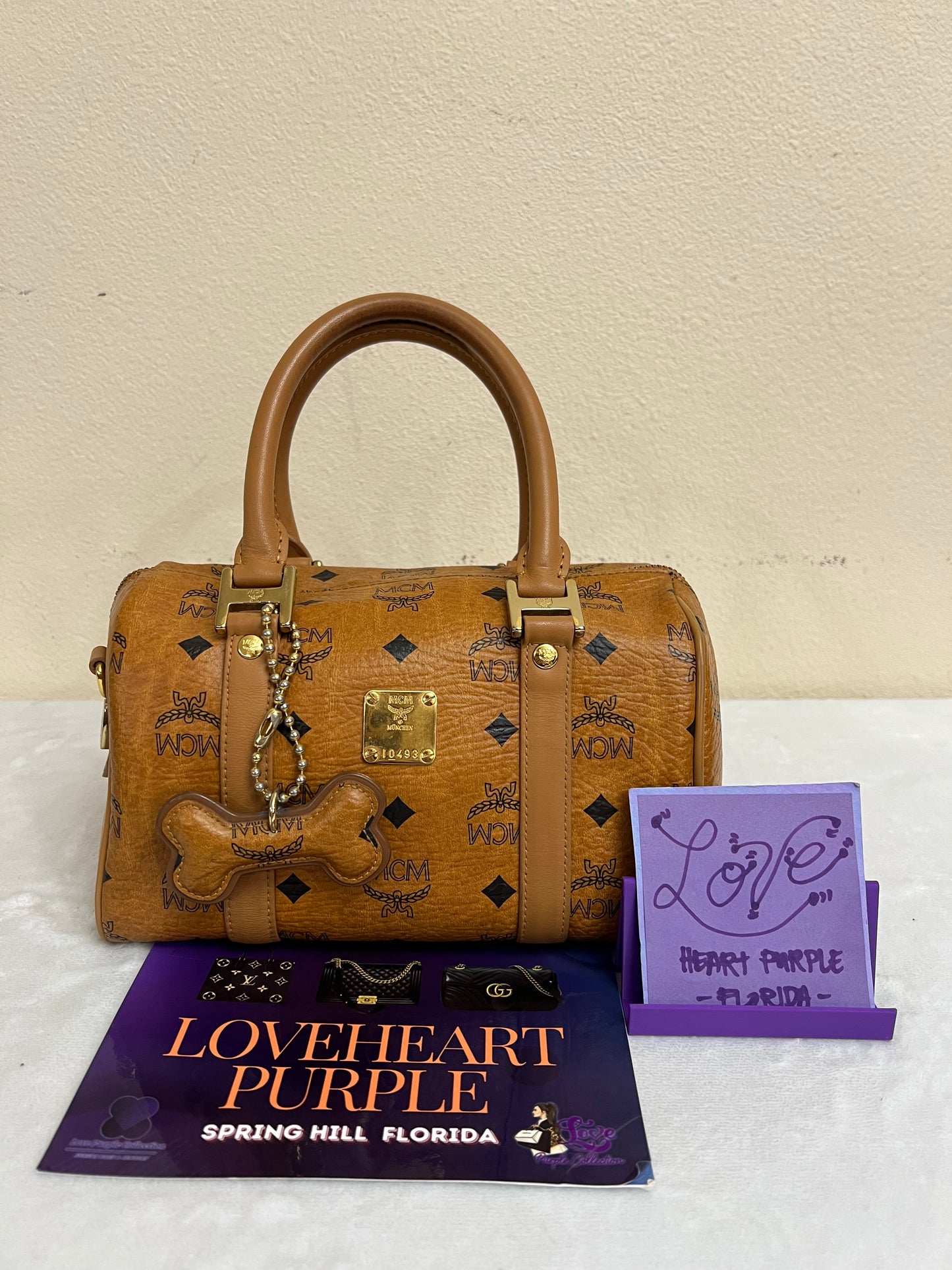 MCM BOSTON 20 COGNAC W/ TRAP