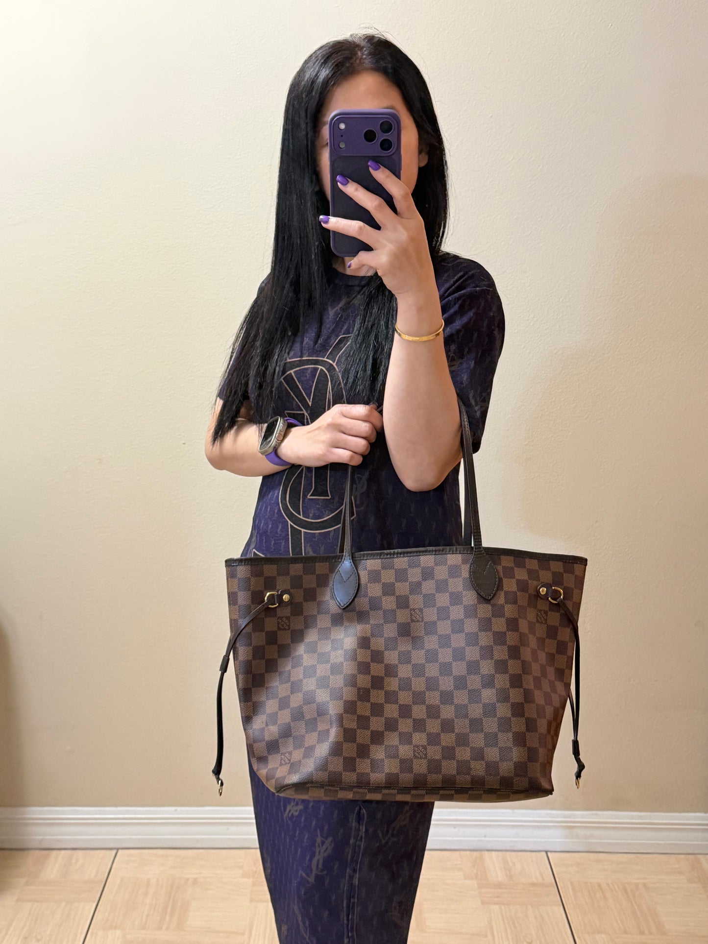 NEVERFULL MM W/ POUCH DAMIER EBENE