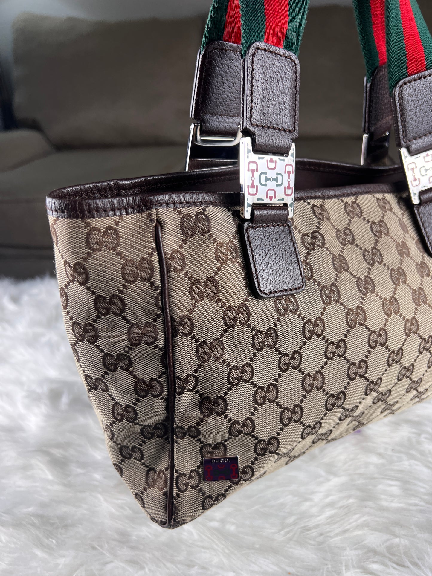 GUCCI SHERYY LINE TOTE BROWN CANVAS SMALL