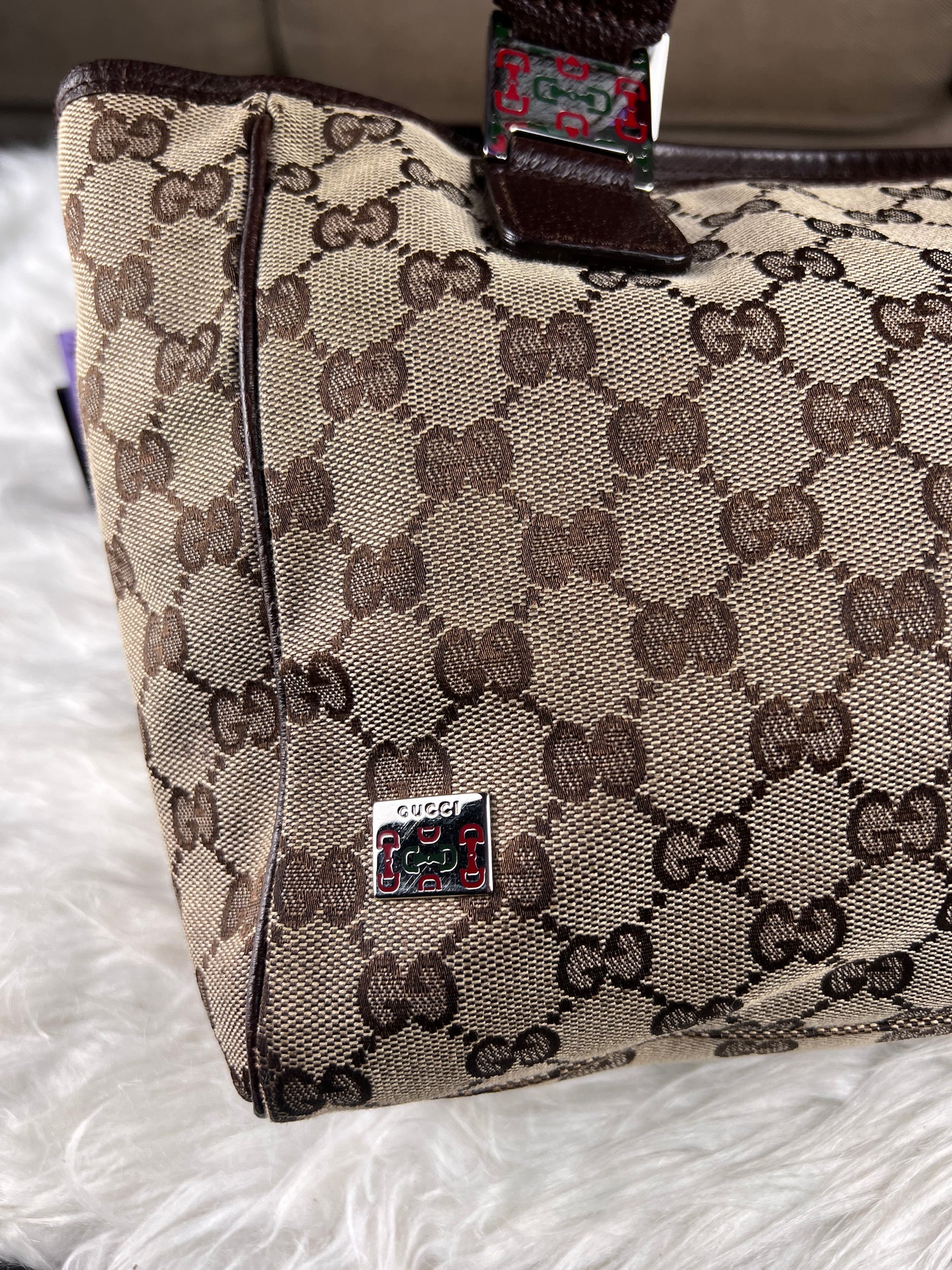 GUCCI SHERYY LINE TOTE BROWN CANVAS SMALL