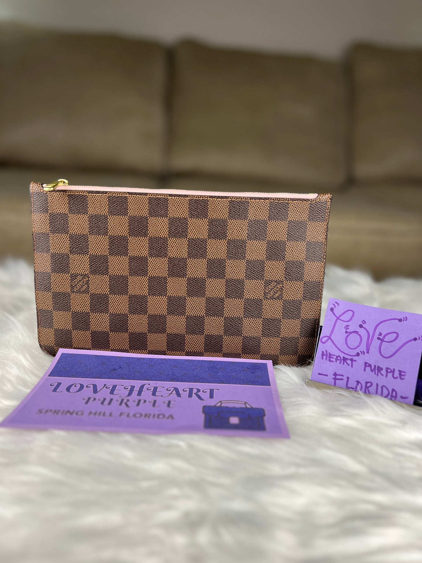 NEVERFULL POCHETTE MM DAMIER / LIGHT PINK INTERIOR