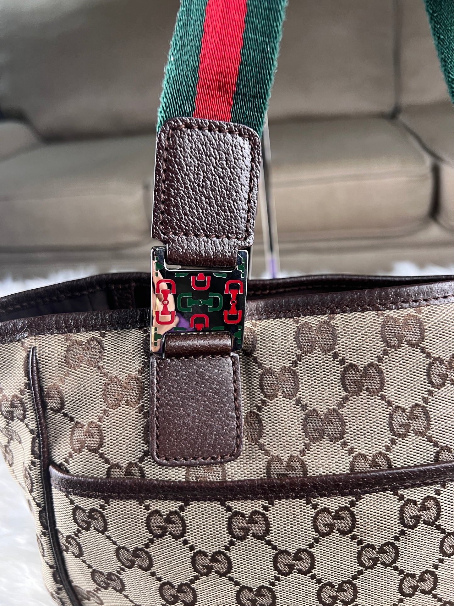 GUCCI SHERYY LINE TOTE BROWN CANVAS SMALL