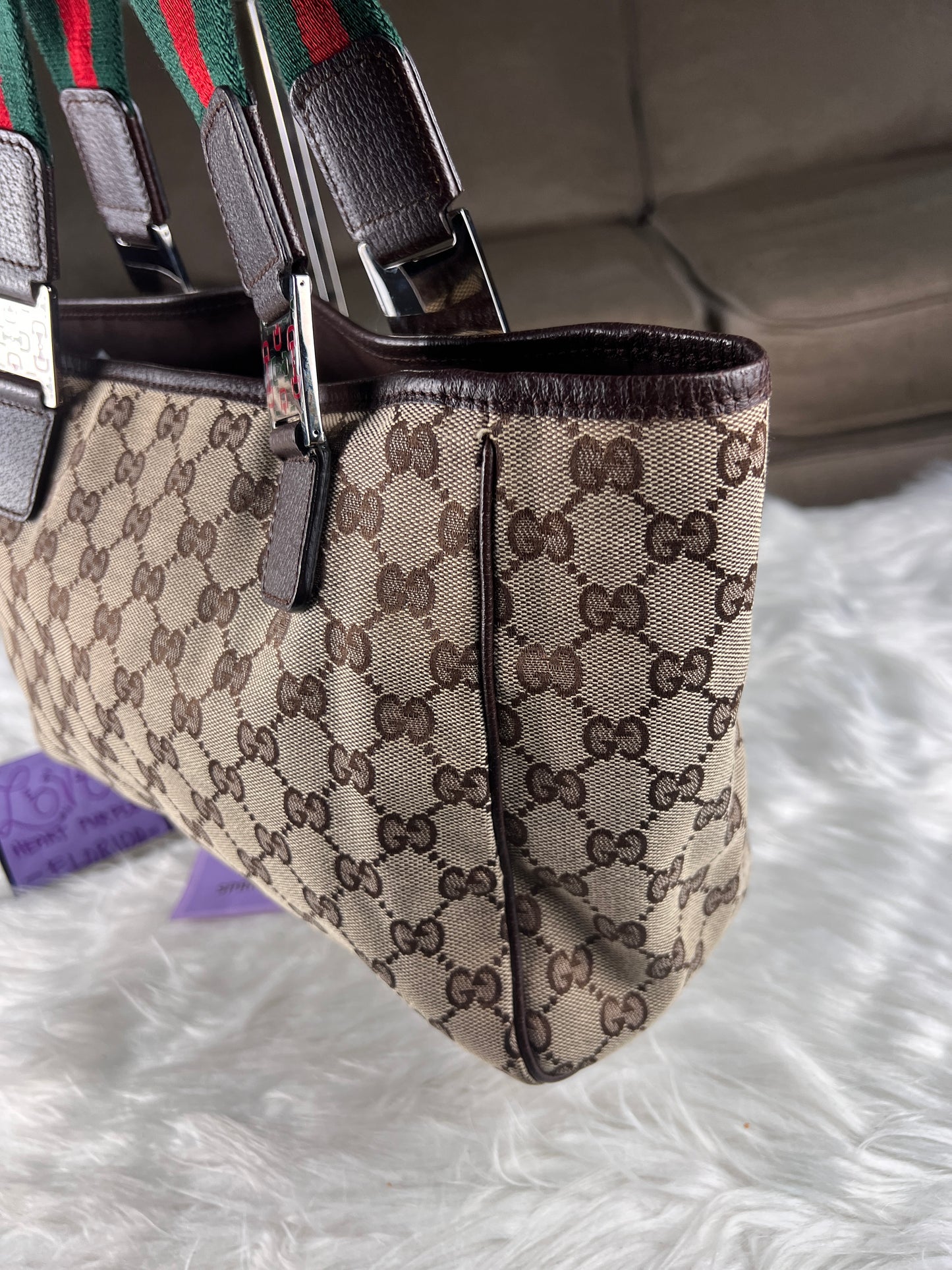 GUCCI SHERYY LINE TOTE BROWN CANVAS SMALL