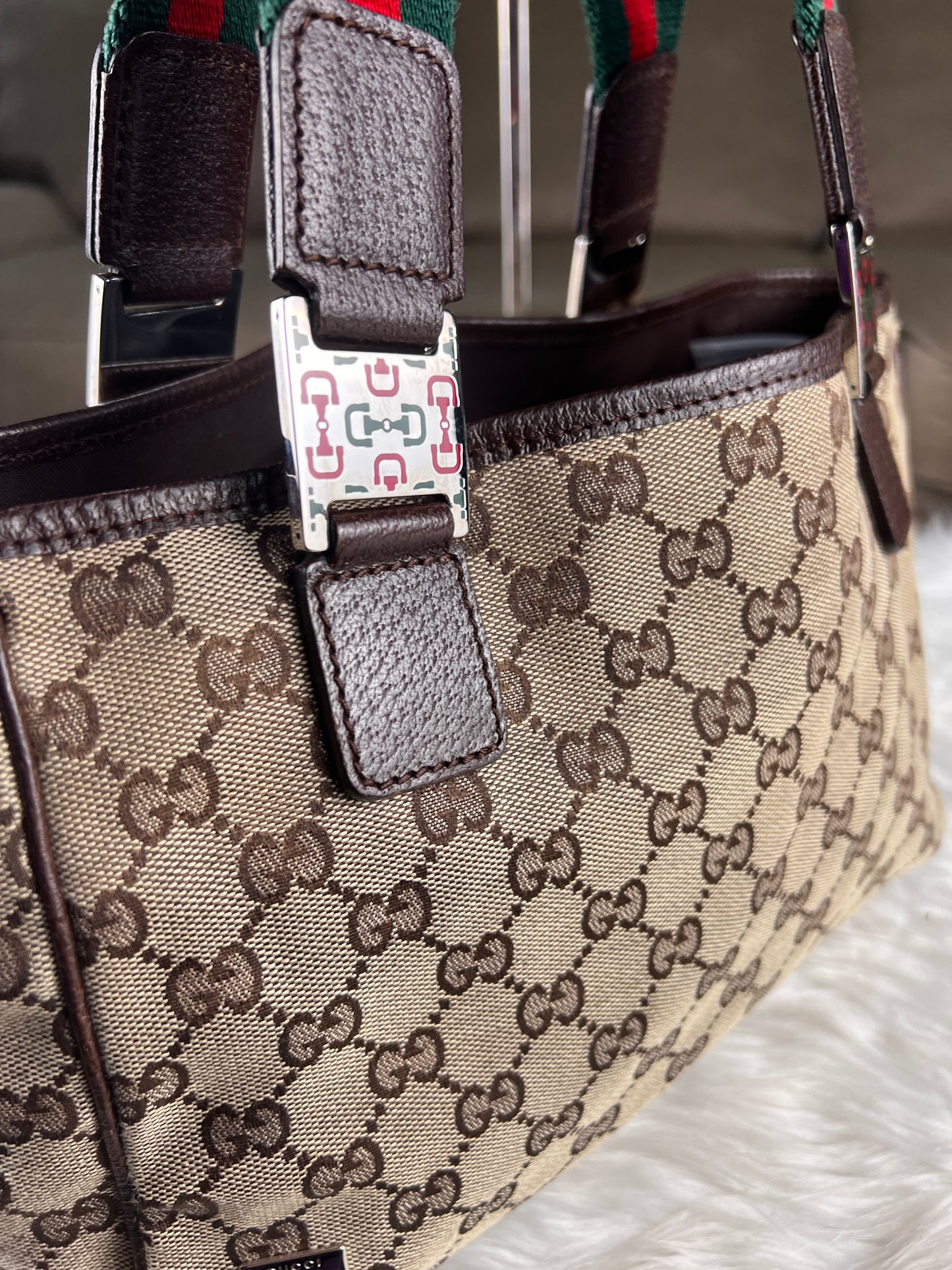 GUCCI SHERYY LINE TOTE BROWN CANVAS SMALL