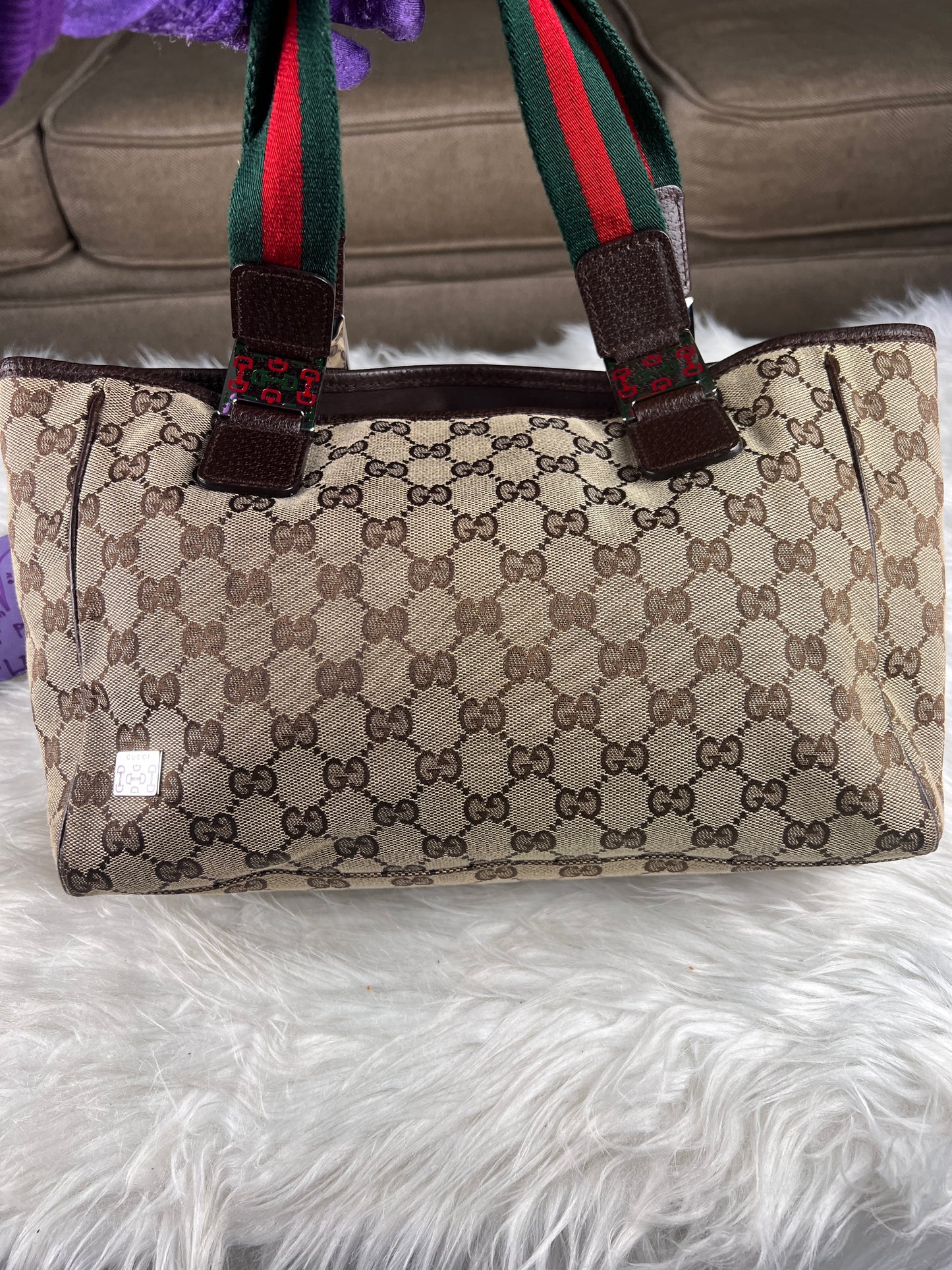 GUCCI SHERYY LINE TOTE BROWN CANVAS SMALL