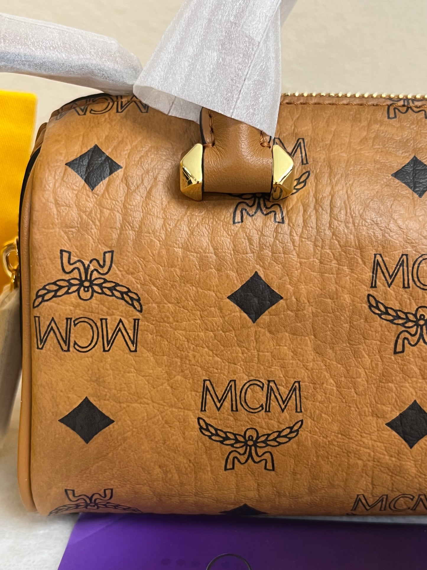 MCM MINI BOSTON COGNAC