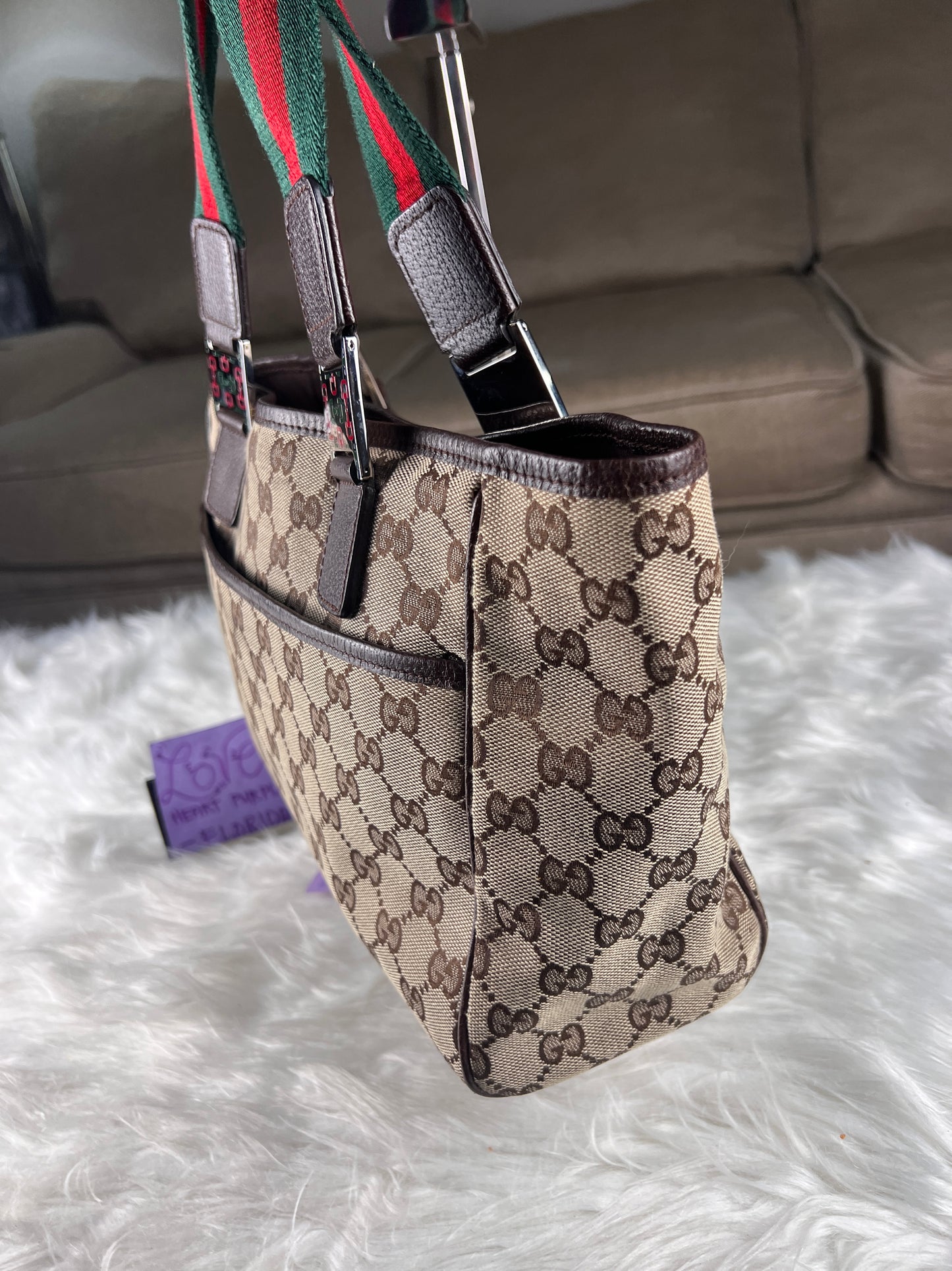 GUCCI SHERYY LINE TOTE BROWN CANVAS SMALL