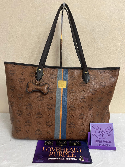 MCM CHOCO W/ BONE BLUE STRPES MM
