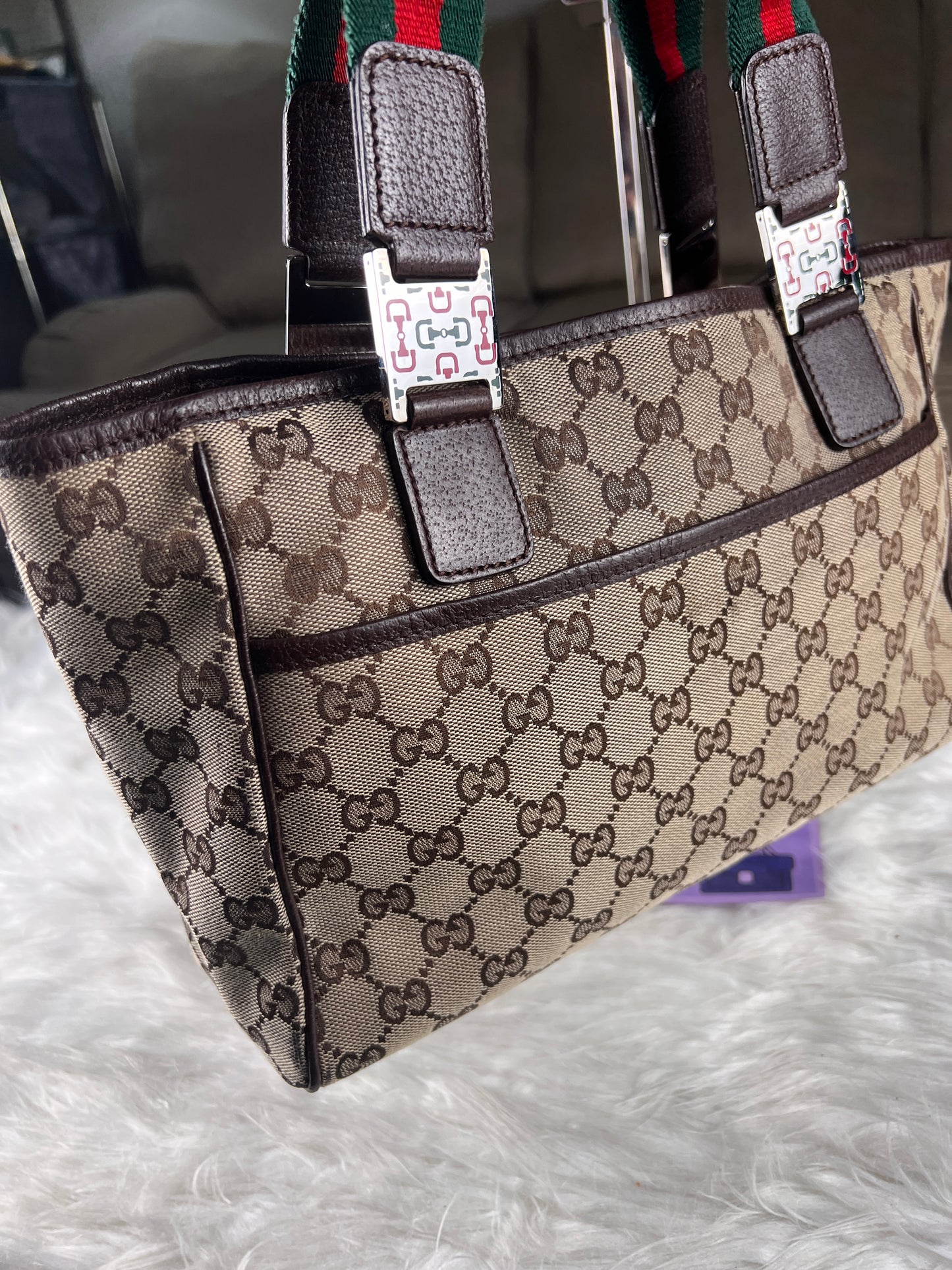 GUCCI SHERYY LINE TOTE BROWN CANVAS SMALL