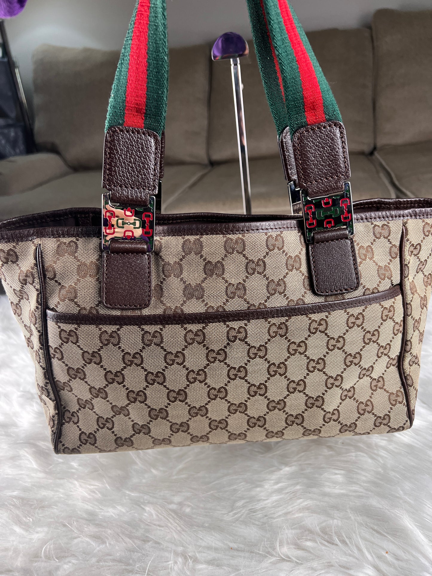 GUCCI SHERYY LINE TOTE BROWN CANVAS SMALL