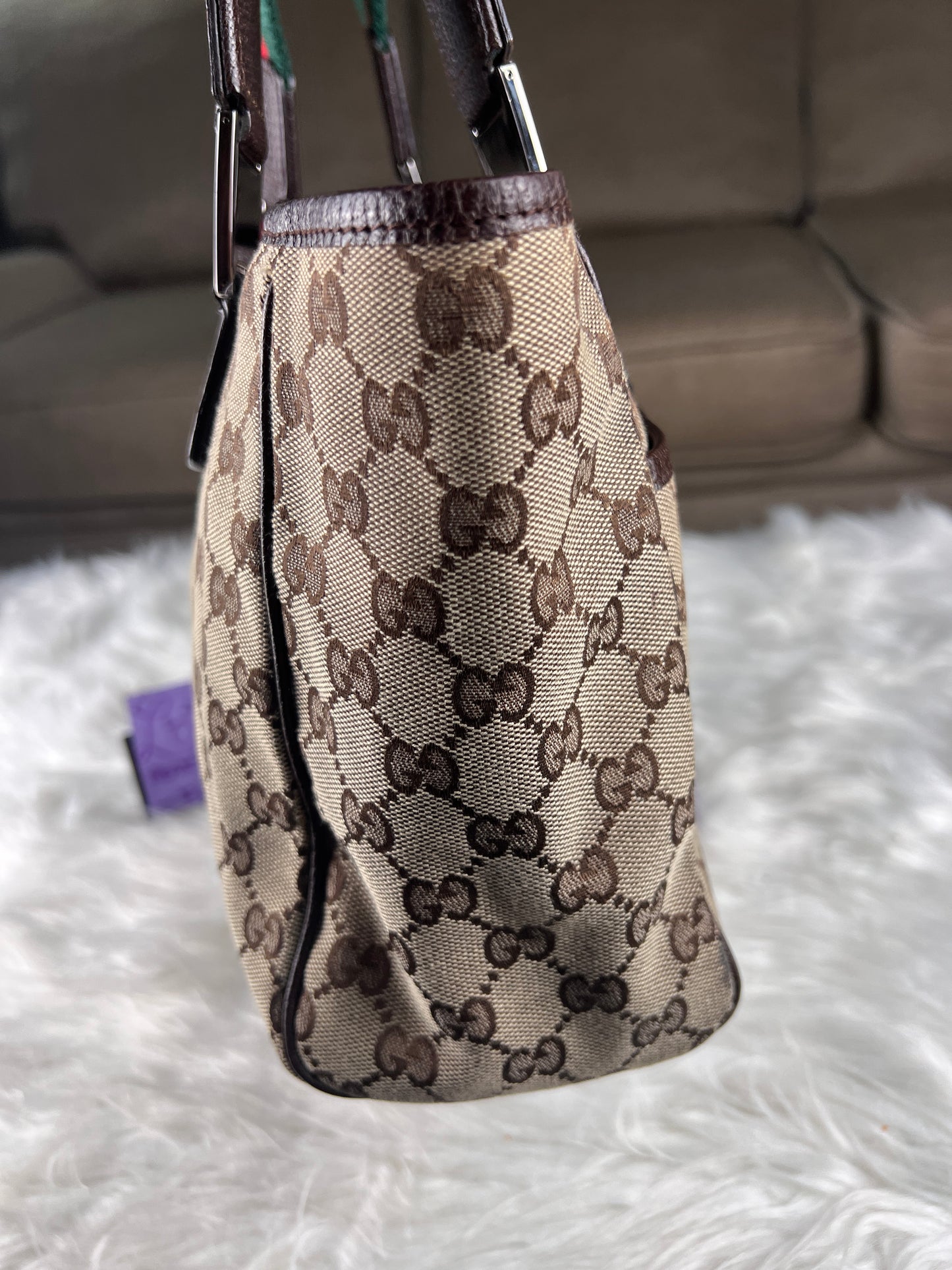 GUCCI SHERYY LINE TOTE BROWN CANVAS SMALL