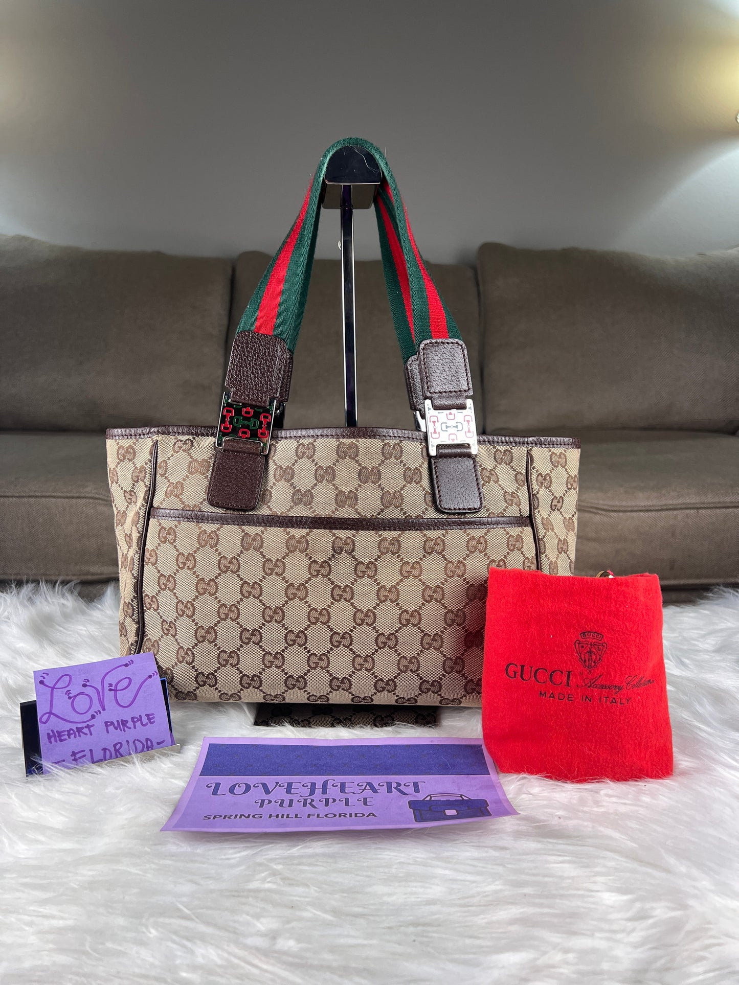 GUCCI SHERYY LINE TOTE BROWN CANVAS SMALL