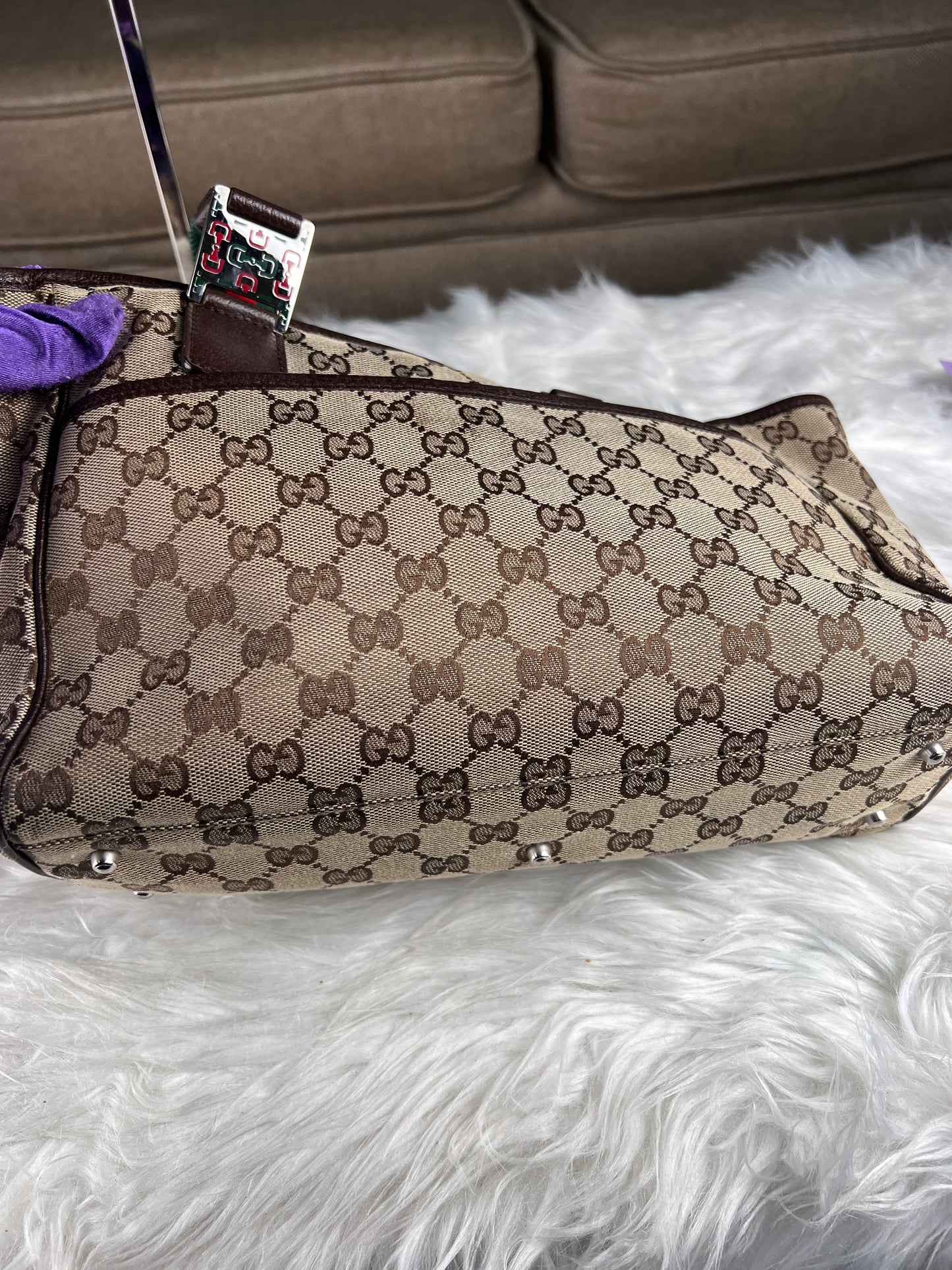 GUCCI SHERYY LINE TOTE BROWN CANVAS SMALL