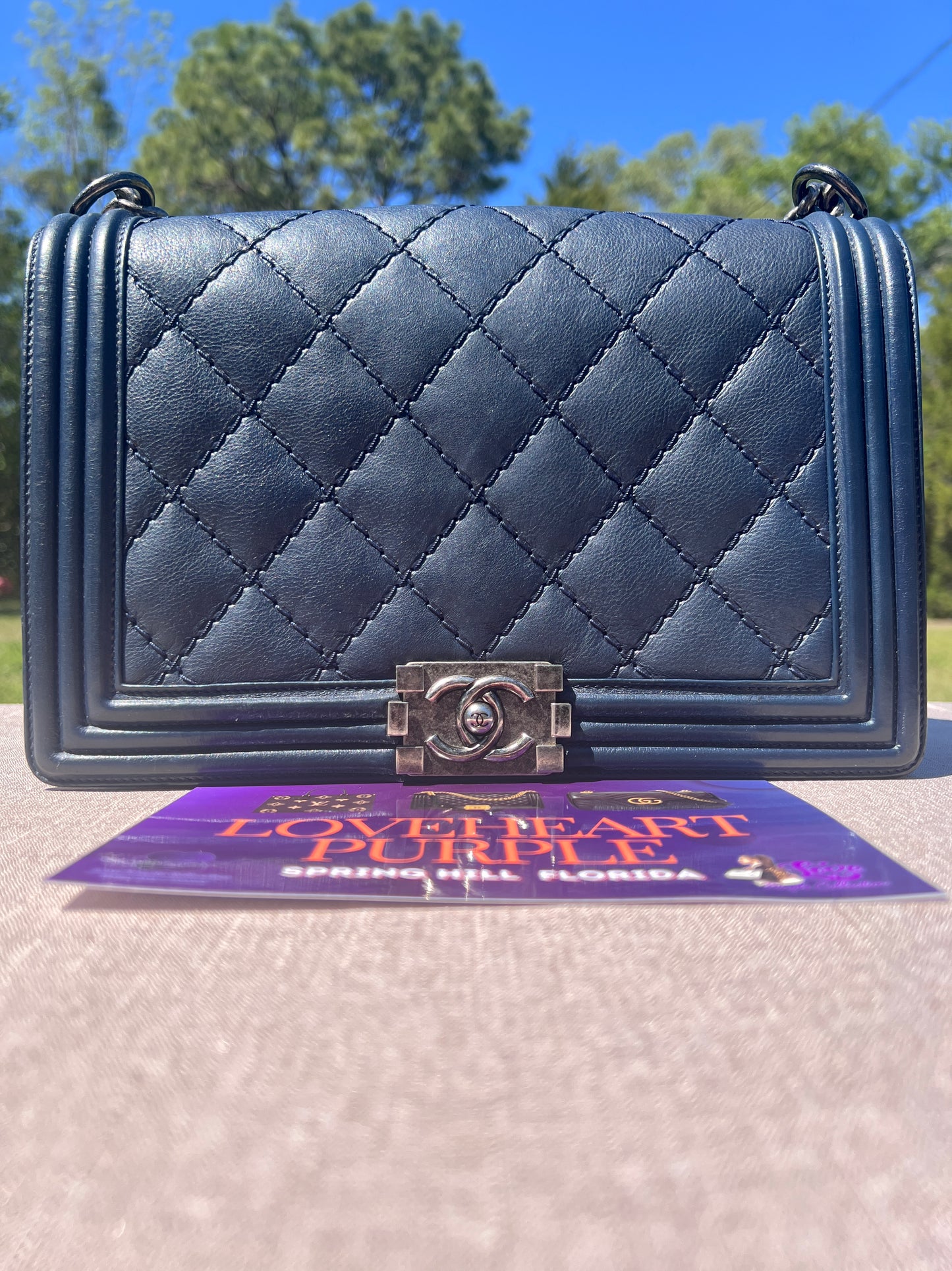 BOY FLAP CALFSKIN MEDIUM NM NAVY