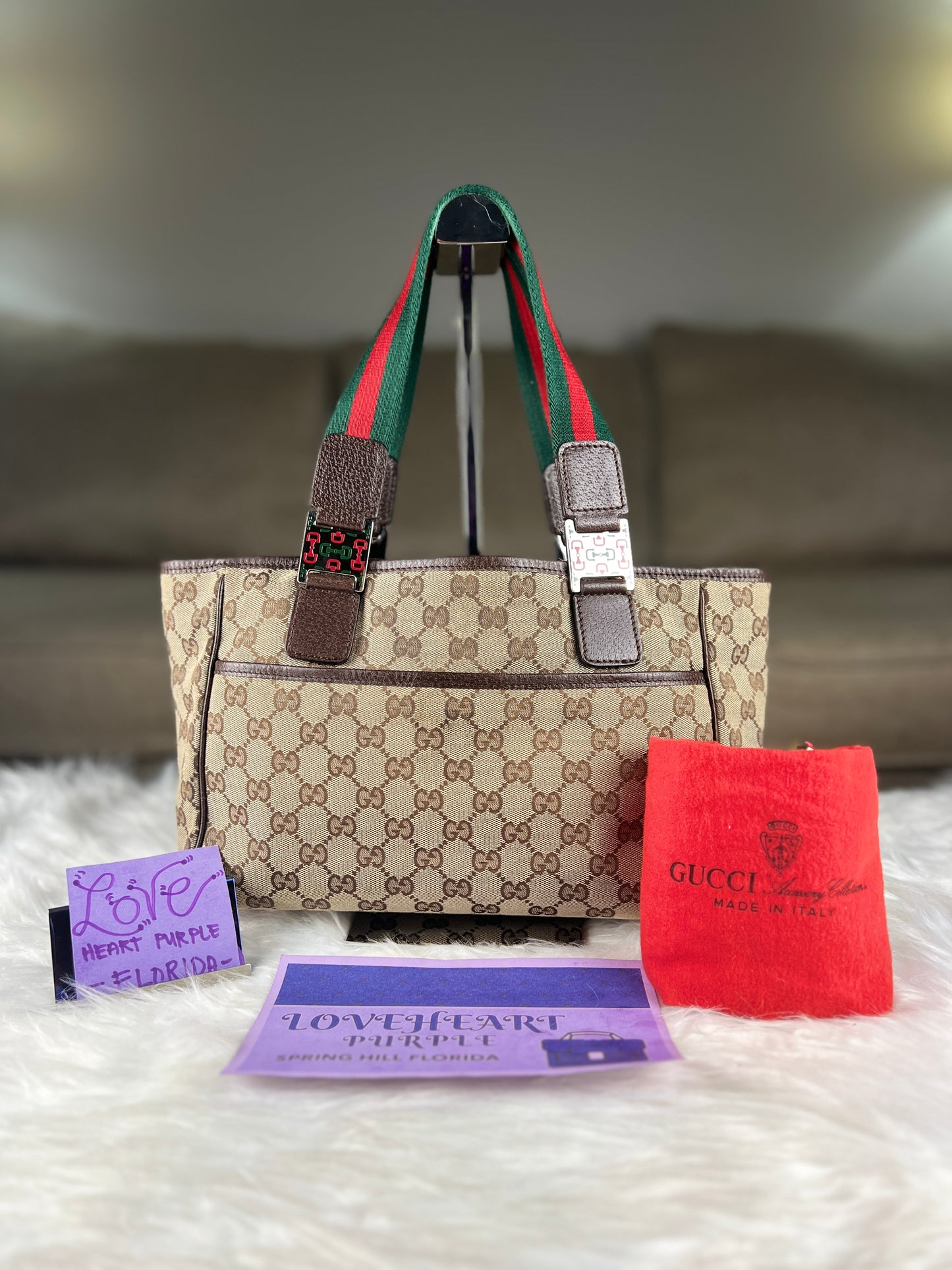 GUCCI SHERYY LINE TOTE BROWN CANVAS SMALL