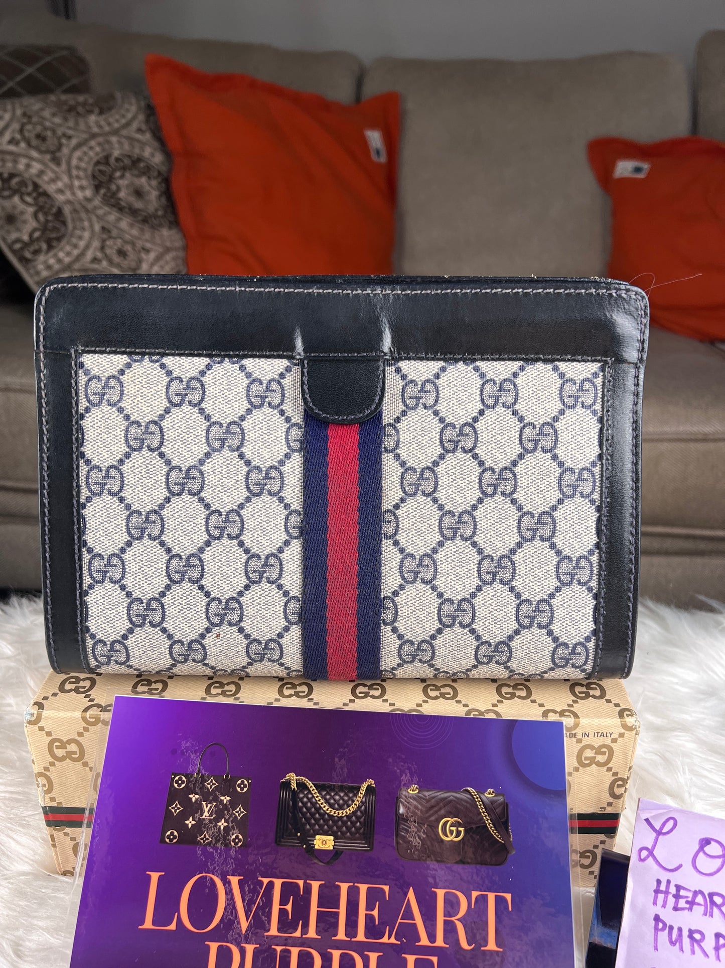 GUCCI NAVY SHERRYLINE CLUTCH