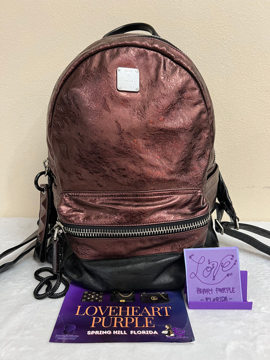 MCM BAGPACK MAROON METALLIC LEATHER