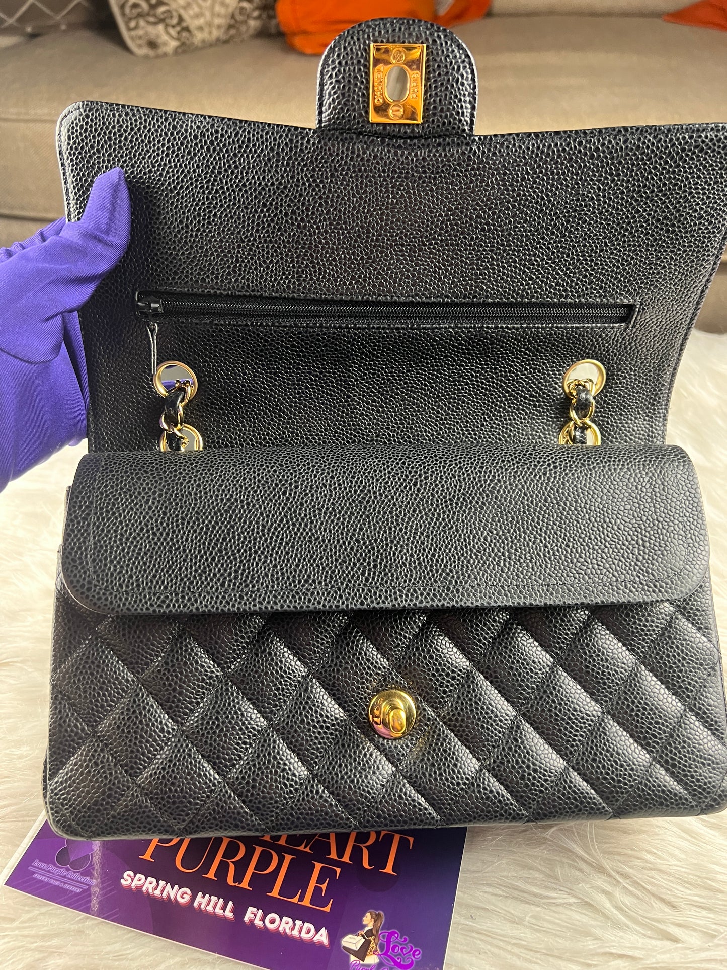 MEDIUM DOUBLE FLAP CAVIAR GHW