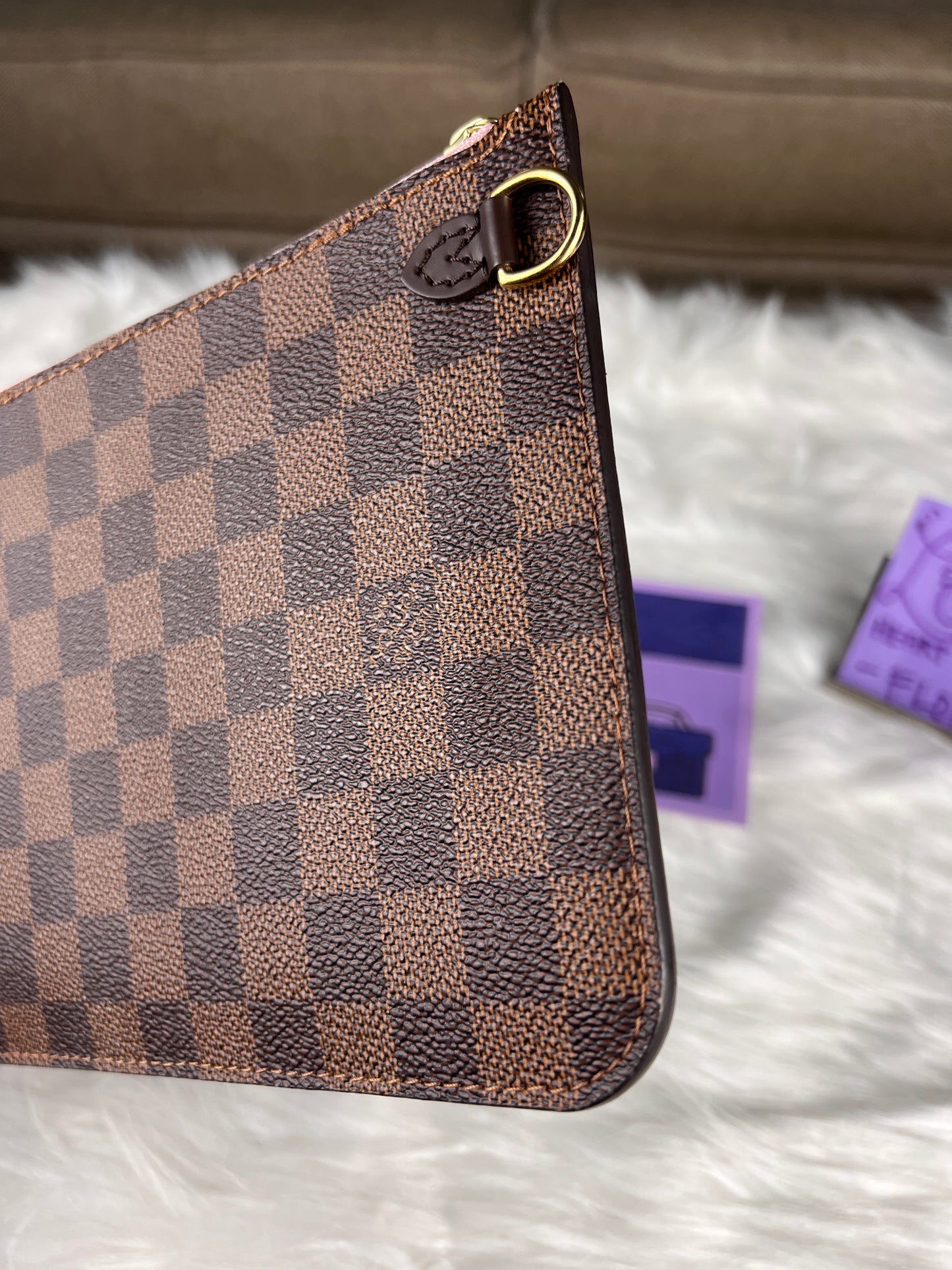 NEVERFULL POCHETTE MM DAMIER / LIGHT PINK INTERIOR